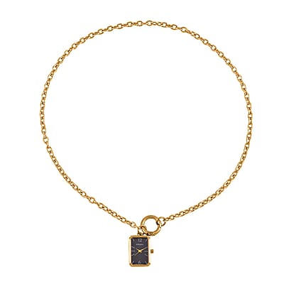 Strada Japanese Movement Black Dial Pocket Or Pendant Watch in Goldtone with Stainless Steel Chain (20.06- 27.94 mm) (24 Inches)