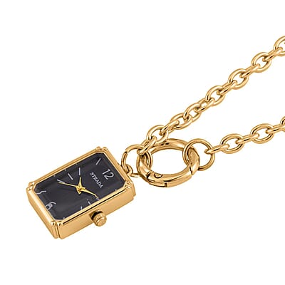 Strada Japanese Movement Black Dial Pocket Or Pendant Watch in Goldtone with Stainless Steel Chain (20.06- 27.94 mm) (24 Inches)