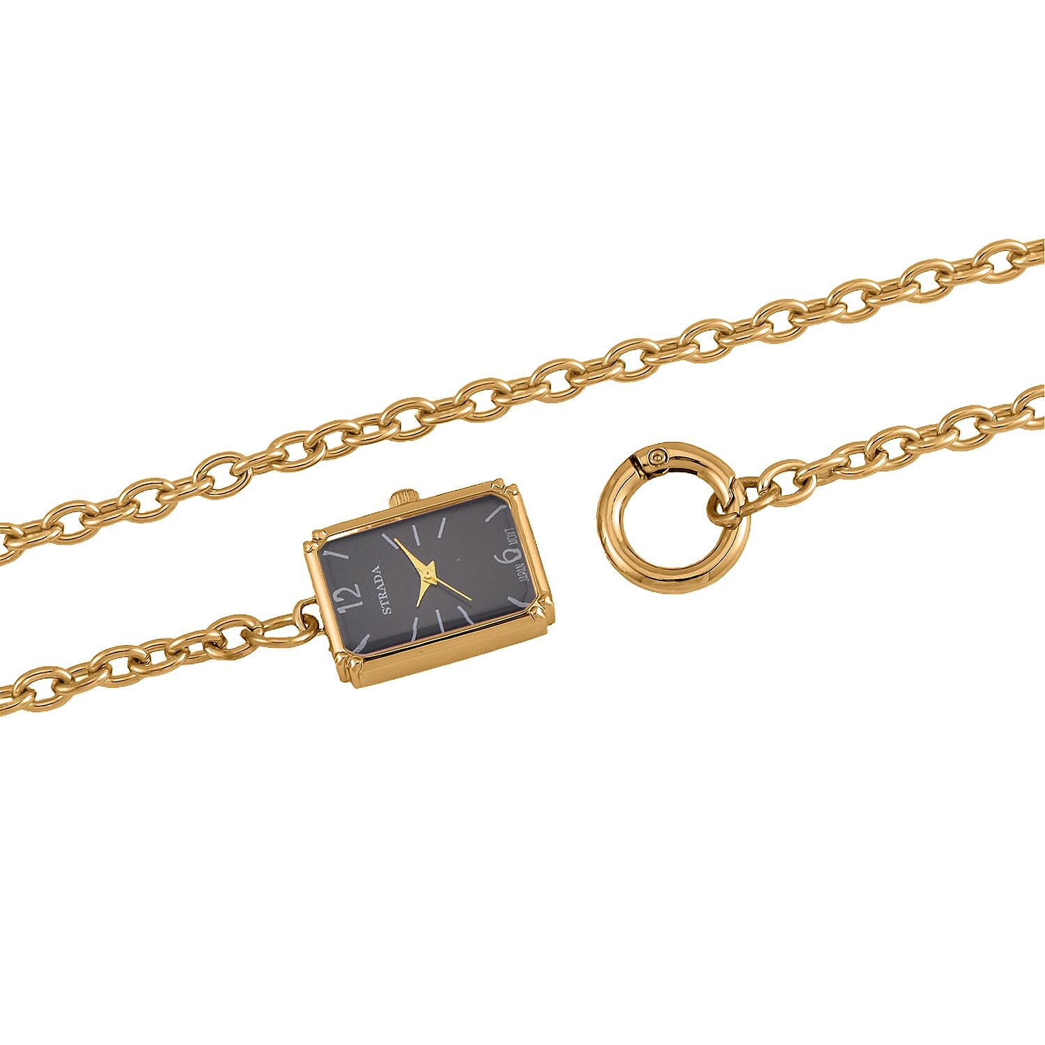 Strada Japanese Movement Black Dial Pocket Or Pendant Watch in Goldtone with Stainless Steel Chain (20.06- 27.94 mm) (24 Inches)