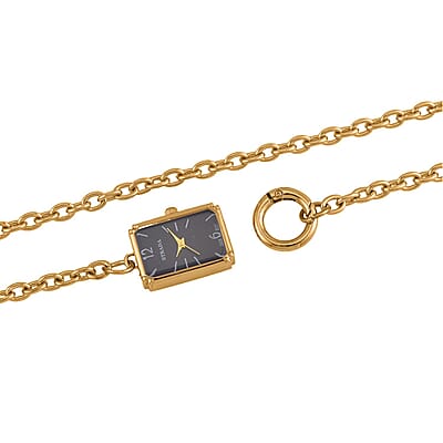 Strada Japanese Movement Black Dial Pocket Or Pendant Watch in Goldtone with Stainless Steel Chain (20.06- 27.94 mm) (24 Inches)