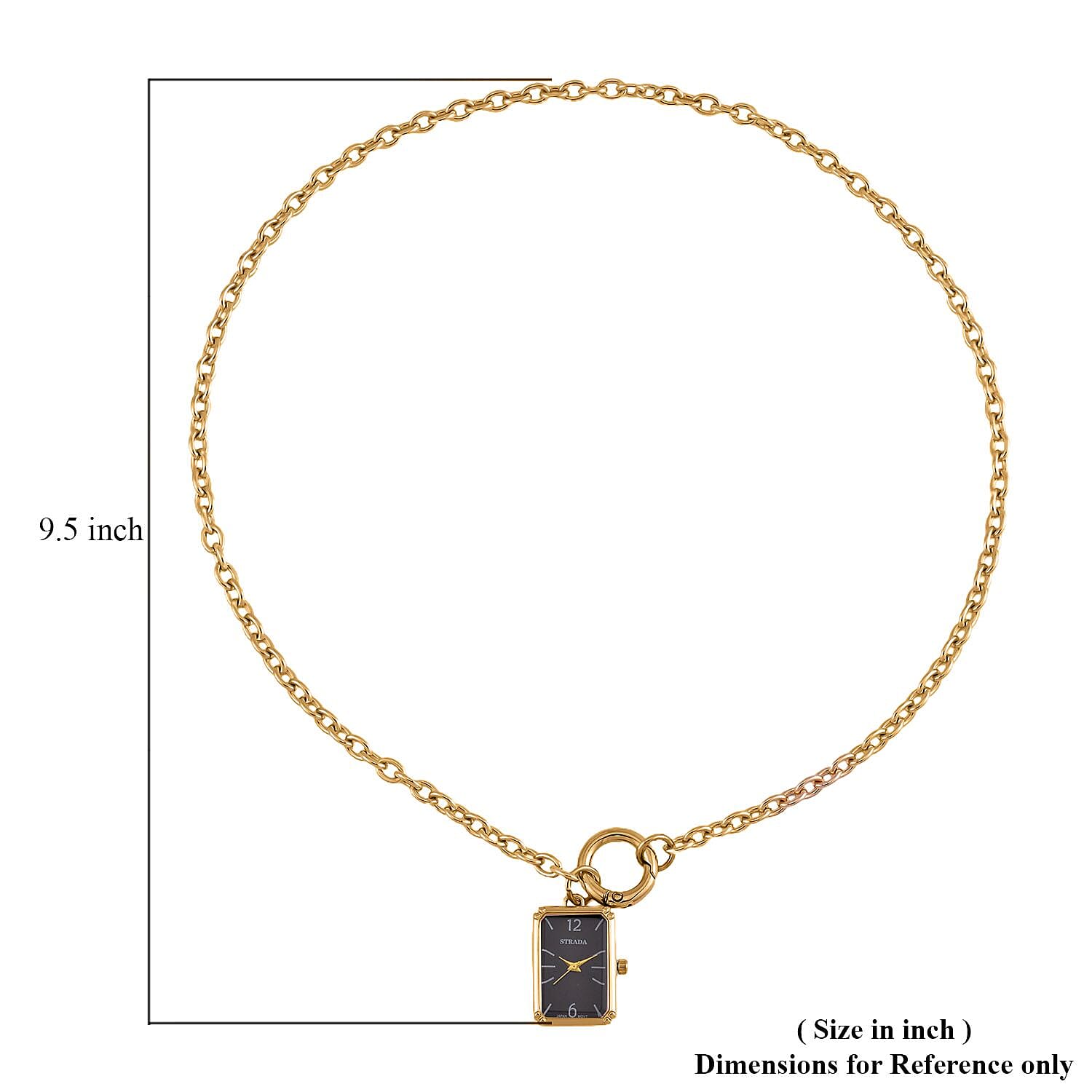 Strada Japanese Movement Black Dial Pocket Or Pendant Watch in Goldtone with Stainless Steel Chain (20.06- 27.94 mm) (24 Inches)
