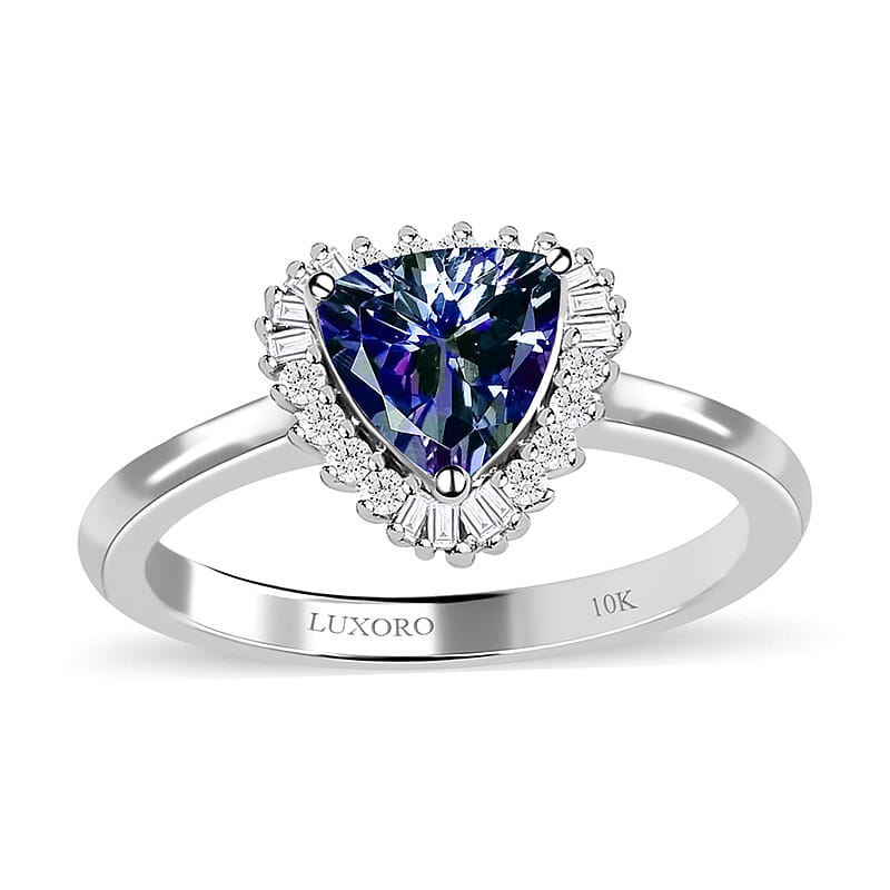 Luxoro 10K White Gold Premium Peacock Tanzanite and Diamond Halo Ring (Size 10.0) 1.15 ctw