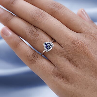 Luxoro 10K White Gold Premium Peacock Tanzanite and Diamond Halo Ring (Size 10.0) 1.15 ctw