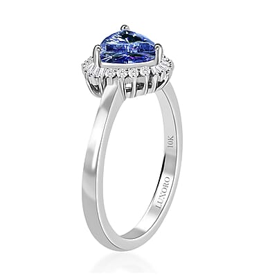 Luxoro 10K White Gold Premium Peacock Tanzanite and Diamond Halo Ring (Size 10.0) 1.15 ctw