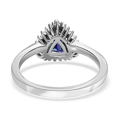 Luxoro 10K White Gold Premium Peacock Tanzanite and Diamond Halo Ring (Size 10.0) 1.15 ctw