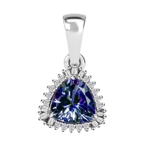 Luxoro 10K White Gold Premium Peacock Tanzanite and Diamond Halo Pendant 1.35 ctw