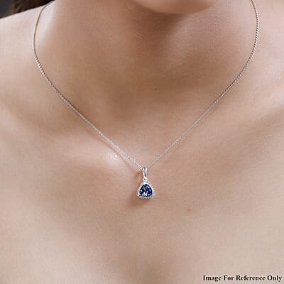 Luxoro 10K White Gold Premium Peacock Tanzanite and Diamond Halo Pendant 1.35 ctw