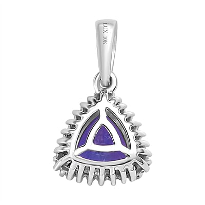 Luxoro 10K White Gold Premium Peacock Tanzanite and Diamond Halo Pendant 1.35 ctw