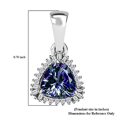 Luxoro 10K White Gold Premium Peacock Tanzanite and Diamond Halo Pendant 1.35 ctw
