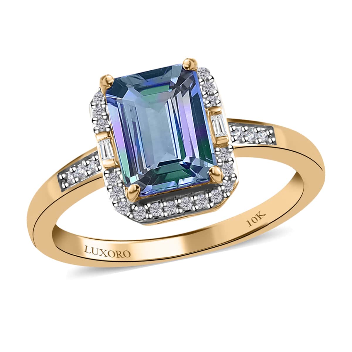 Luxoro 10K Yellow Gold Premium Peacock Tanzanite and Diamond Halo Ring (Size 6.0) 1.85 ctw image number 0