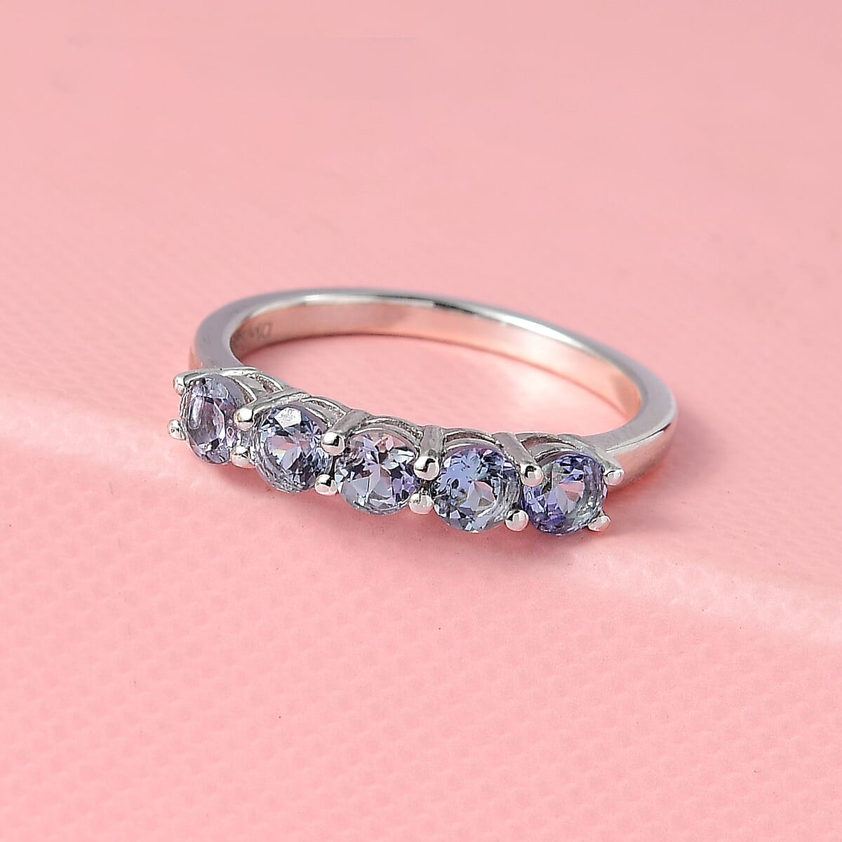 Peacock Tanzanite 5 Stone Ring in Platinum Over Sterling Silver 1.10 ctw image number 1