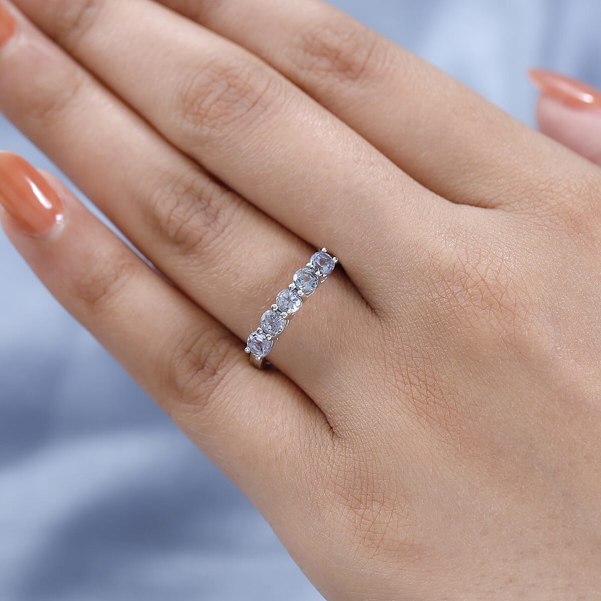 Peacock Tanzanite 5 Stone Ring in Platinum Over Sterling Silver 1.10 ctw image number 2