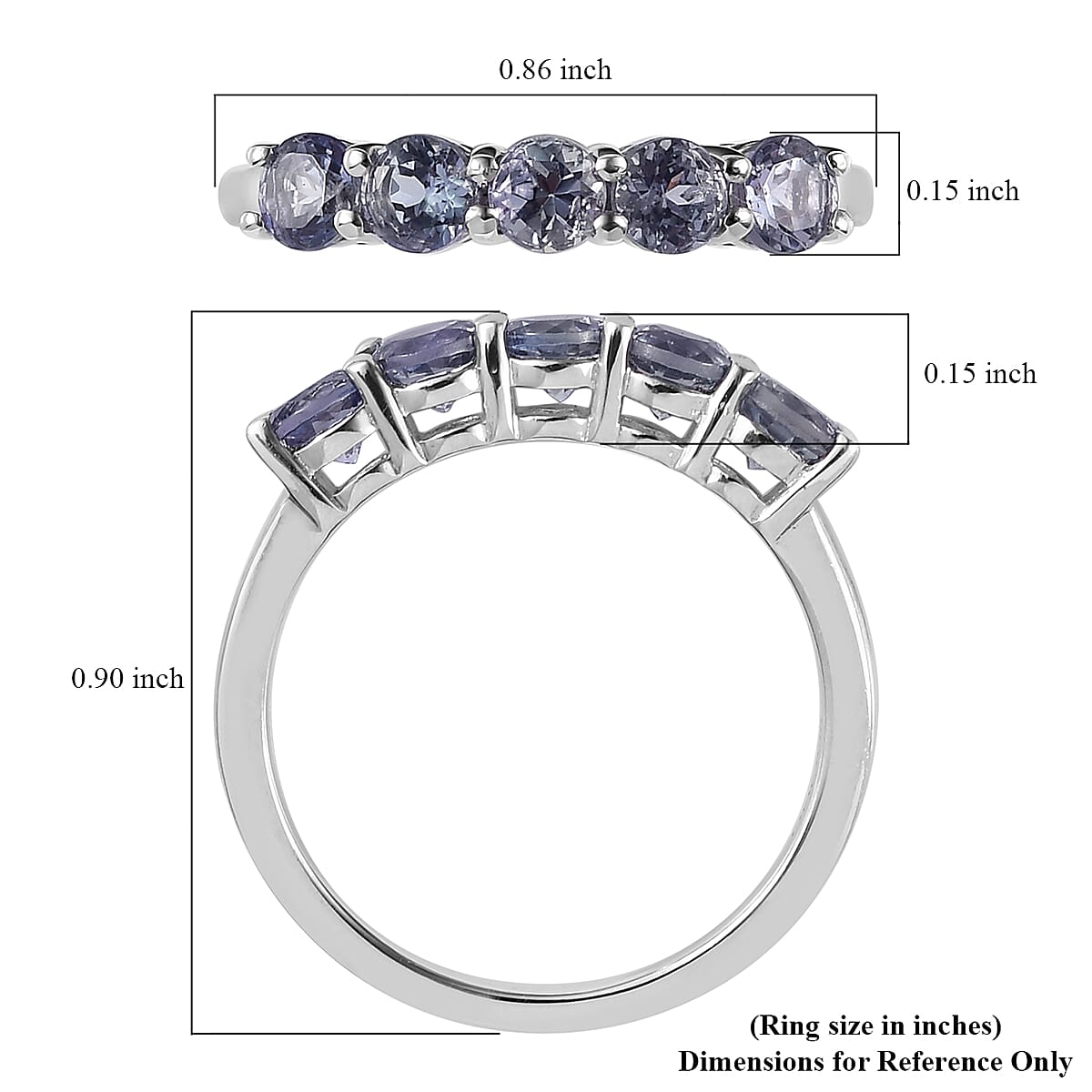 Peacock Tanzanite 5 Stone Ring in Platinum Over Sterling Silver 1.10 ctw image number 5