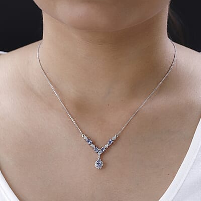 Peacock Tanzanite, White Zircon Necklace (18 Inches) in Platinum Over Sterling Silver 1.75 ctw