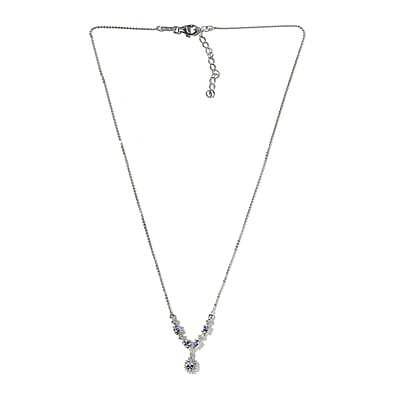 Peacock Tanzanite, White Zircon Necklace (18 Inches) in Platinum Over Sterling Silver 1.75 ctw