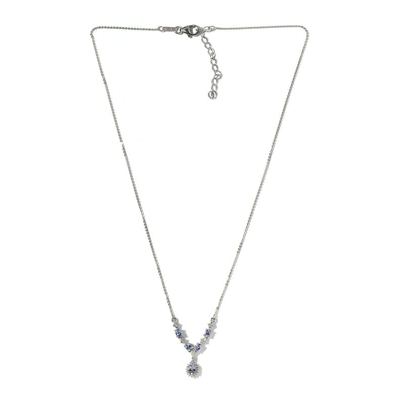 Peacock Tanzanite, White Zircon Necklace (18 Inches) in Platinum Over Sterling Silver 1.75 ctw