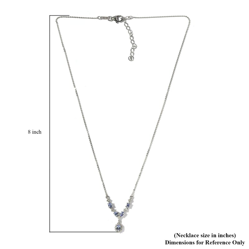 Peacock Tanzanite, White Zircon Necklace (18 Inches) in Platinum Over Sterling Silver 1.75 ctw