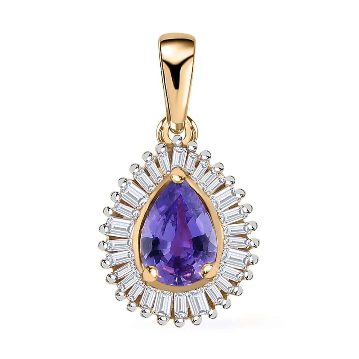 Luxoro 10K Rose Gold Premium Madagascar Purple Sapphire and G-H I3 Diamond Halo Pendant 1.00 ctw image number 0