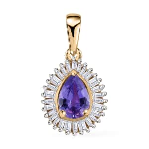 Luxoro 10K Rose Gold Premium Madagascar Purple Sapphire and G-H I3 Diamond Halo Pendant 1.00 ctw