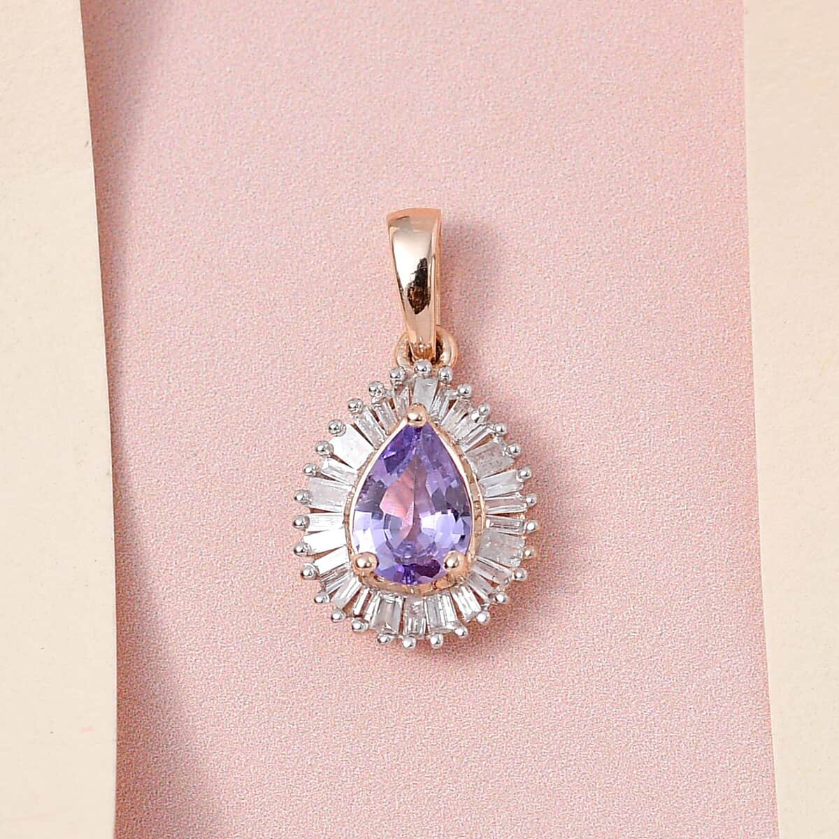 Luxoro 10K Rose Gold Premium Madagascar Purple Sapphire and G-H I3 Diamond Halo Pendant 1.00 ctw image number 1