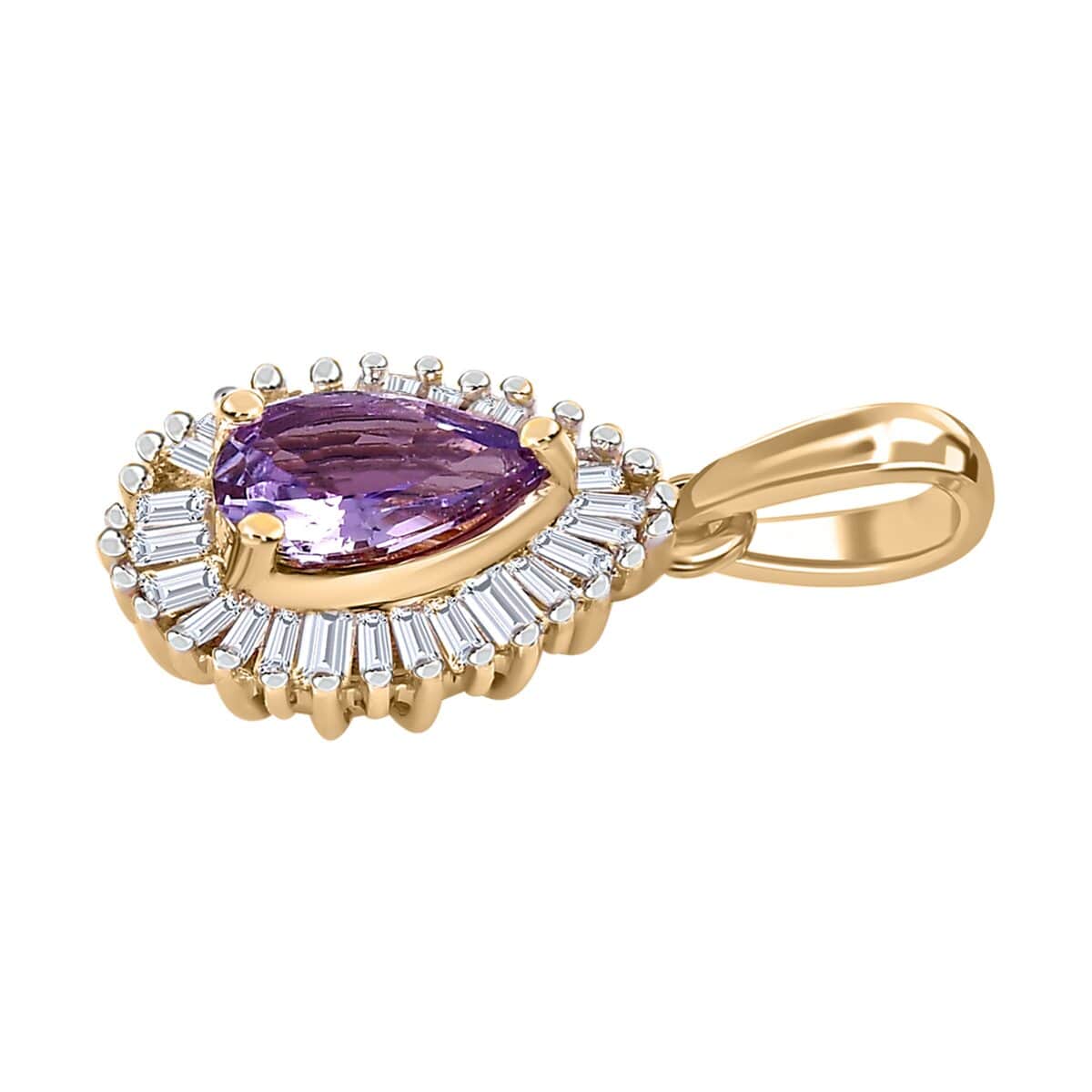 Luxoro 10K Rose Gold Premium Madagascar Purple Sapphire and G-H I3 Diamond Halo Pendant 1.00 ctw image number 3