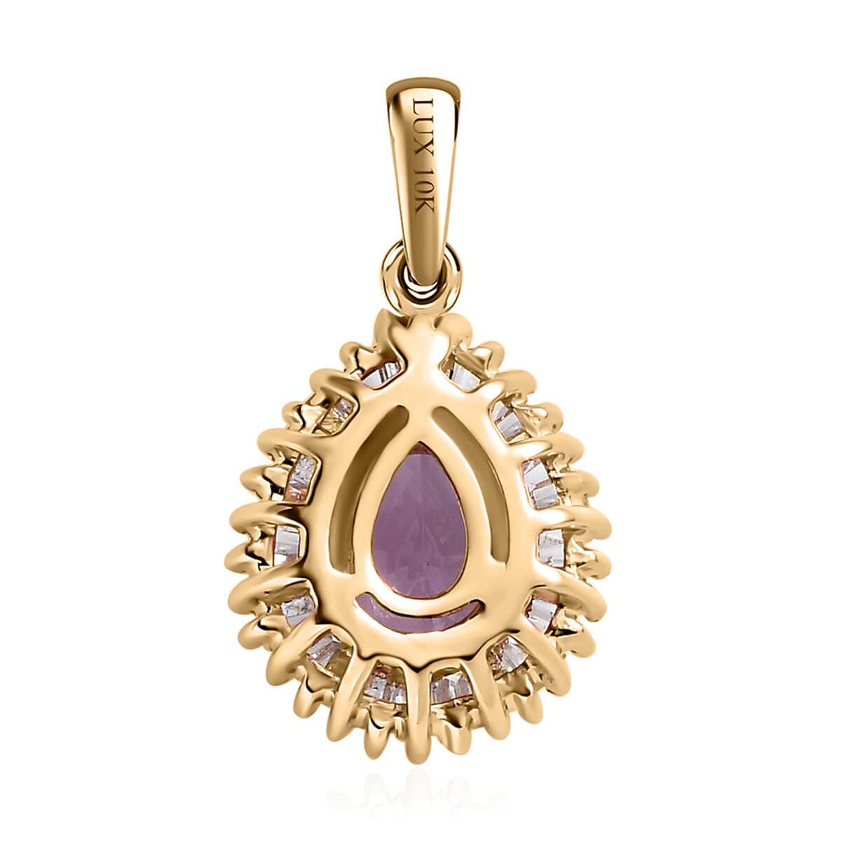 Luxoro 10K Rose Gold Premium Madagascar Purple Sapphire and G-H I3 Diamond Halo Pendant 1.00 ctw image number 4