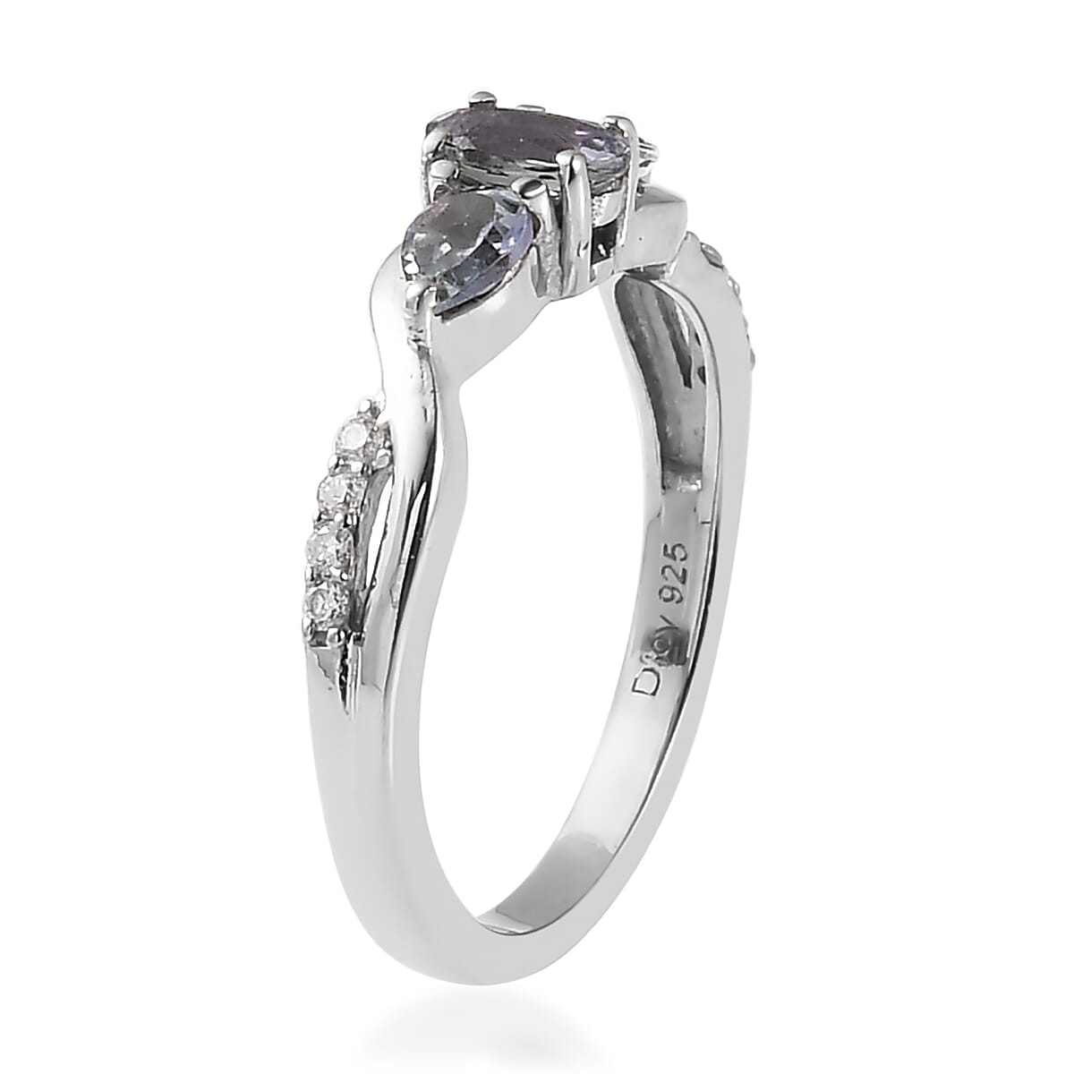 Peacock Tanzanite and Moissanite Infinity Ring in Platinum Over Sterling Silver (Size 10.0) 0.65 ctw