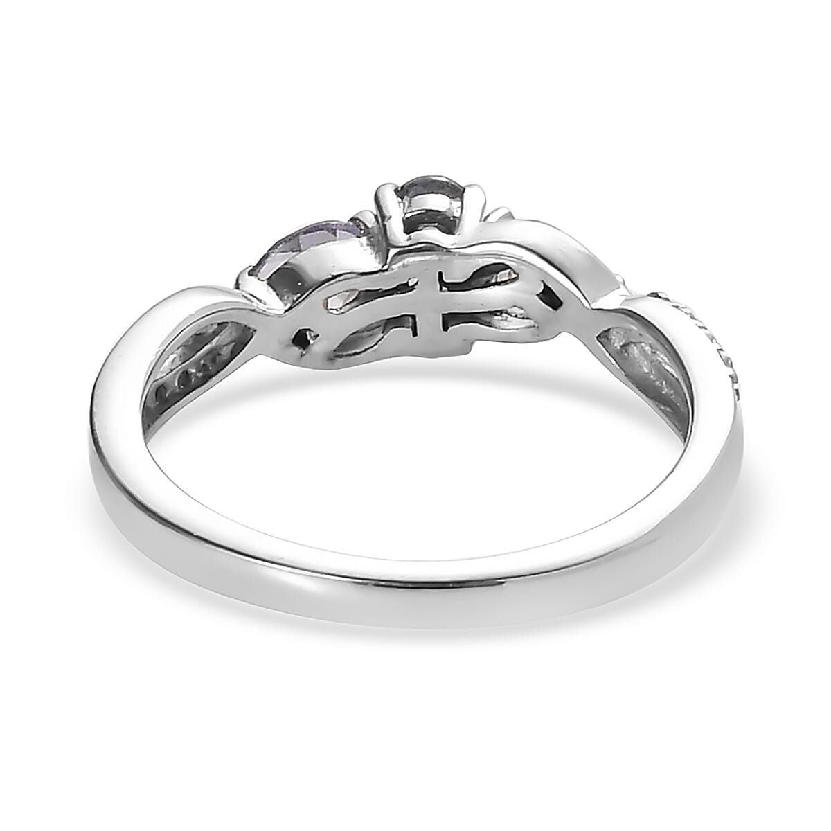 Peacock Tanzanite and Moissanite Infinity Ring in Platinum Over Sterling Silver (Size 10.0) 0.65 ctw