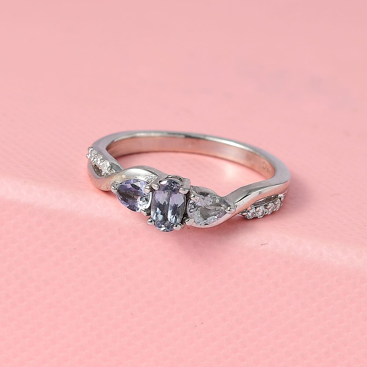 Peacock Tanzanite and Moissanite Infinity Ring in Platinum Over Sterling Silver (Size 6.0) 0.65 ctw image number 1