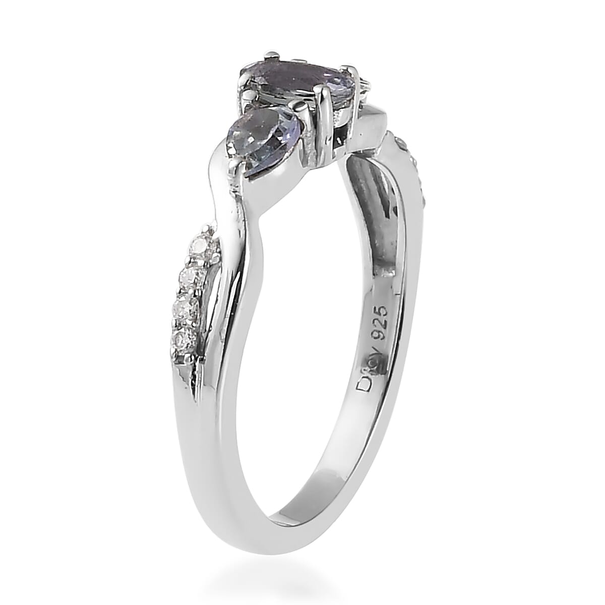 Peacock Tanzanite and Moissanite Infinity Ring in Platinum Over Sterling Silver (Size 8.0) 0.65 ctw image number 3