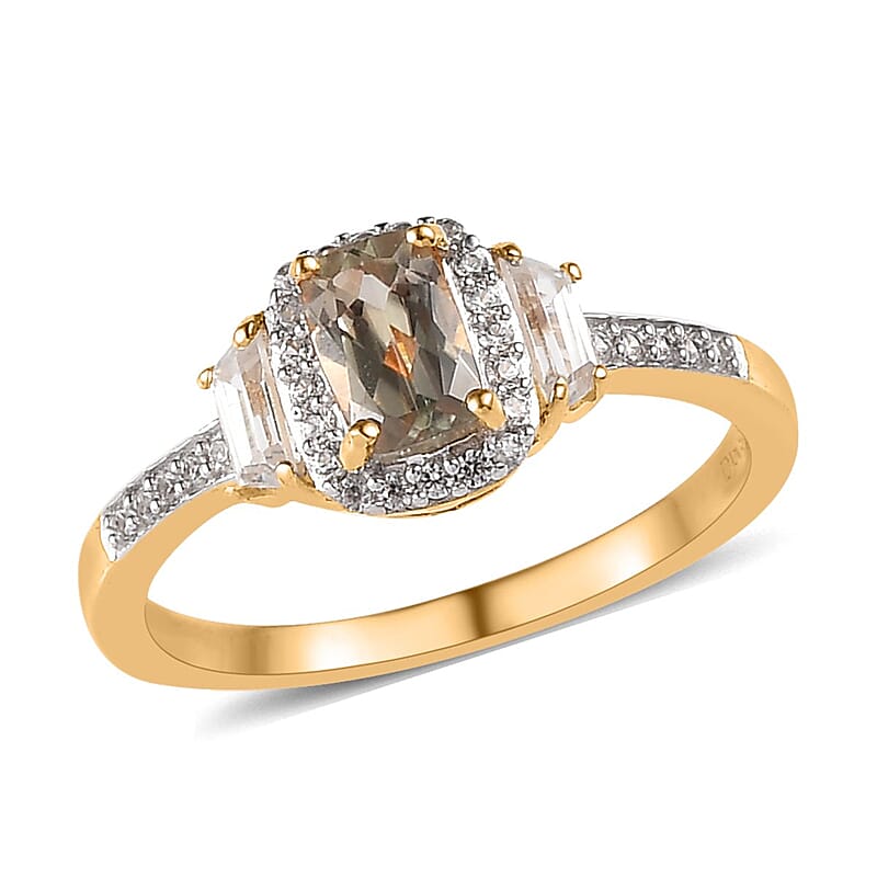 AAA Turkizite and Natural White Zircon Ring in Vermeil Yellow Gold Over Sterling Silver (Size 10.0) 1.35 ctw