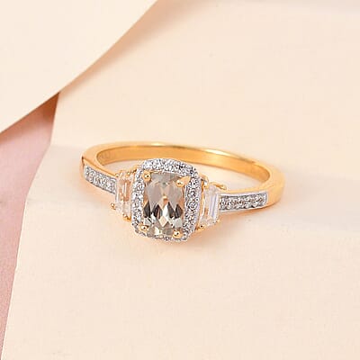 AAA Turkizite and Natural White Zircon Ring in Vermeil Yellow Gold Over Sterling Silver (Size 10.0) 1.35 ctw