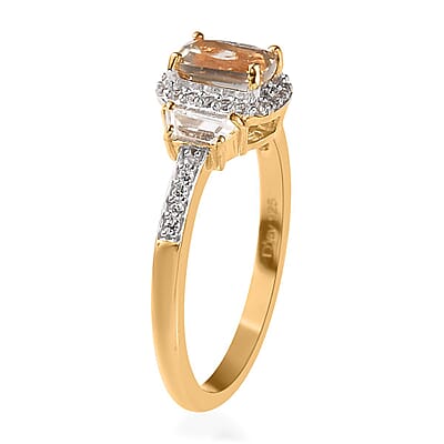 AAA Turkizite and Natural White Zircon Ring in Vermeil Yellow Gold Over Sterling Silver (Size 10.0) 1.35 ctw