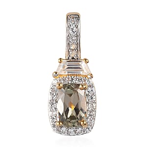AAA Turkizite and White Zircon Halo Pendant in Vermeil Yellow Gold Over Sterling Silver 1.15 ctw