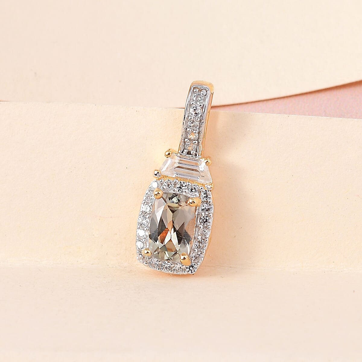 AAA Turkizite and White Zircon Halo Pendant in Vermeil Yellow Gold Over Sterling Silver 1.15 ctw image number 1