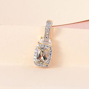 AAA Turkizite and White Zircon Halo Pendant in Vermeil Yellow Gold Over Sterling Silver 1.15 ctw