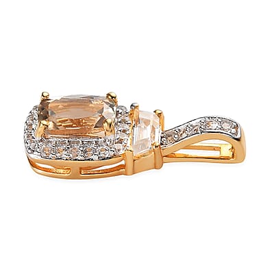 AAA Turkizite and White Zircon Halo Pendant in Vermeil Yellow Gold Over Sterling Silver 1.15 ctw