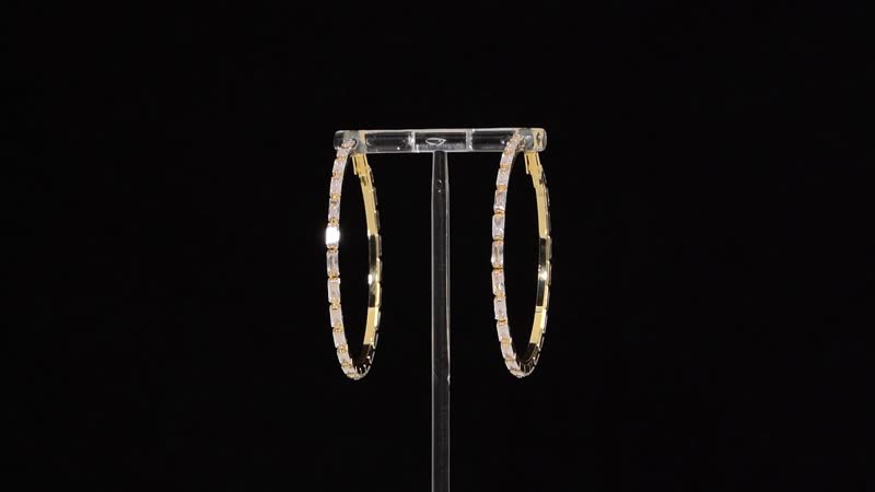 Simulated Diamond Hoop Earrings in Goldtone