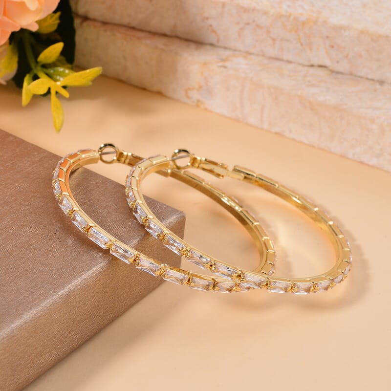 Simulated Diamond Hoop Earrings in Goldtone