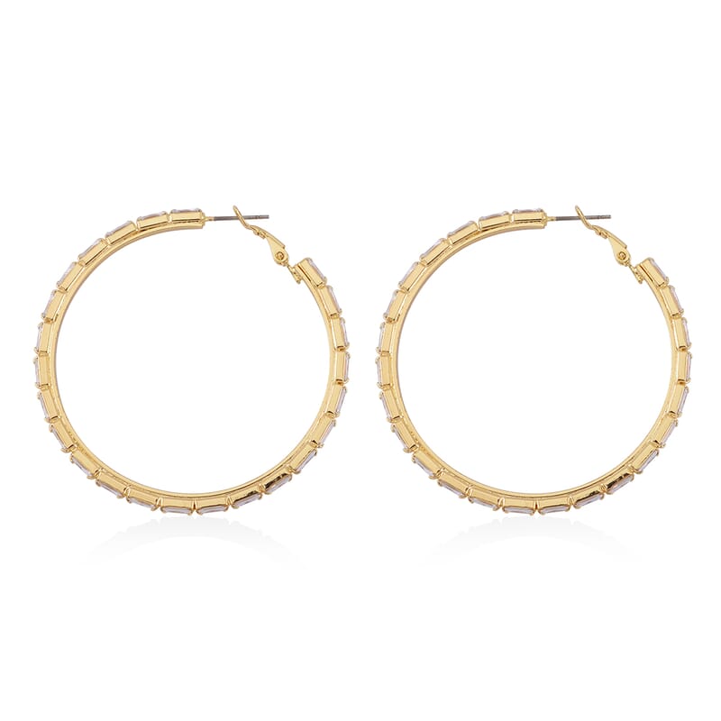 Simulated Diamond Hoop Earrings in Goldtone
