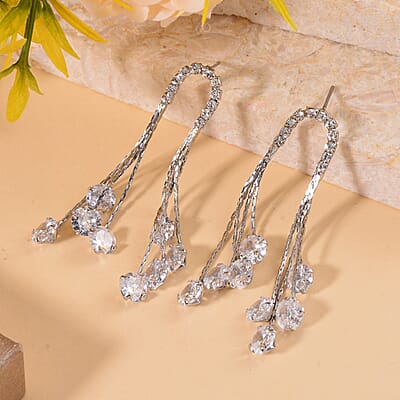 Simulated Diamond Chandelier Dangle Earrings in Silvertone