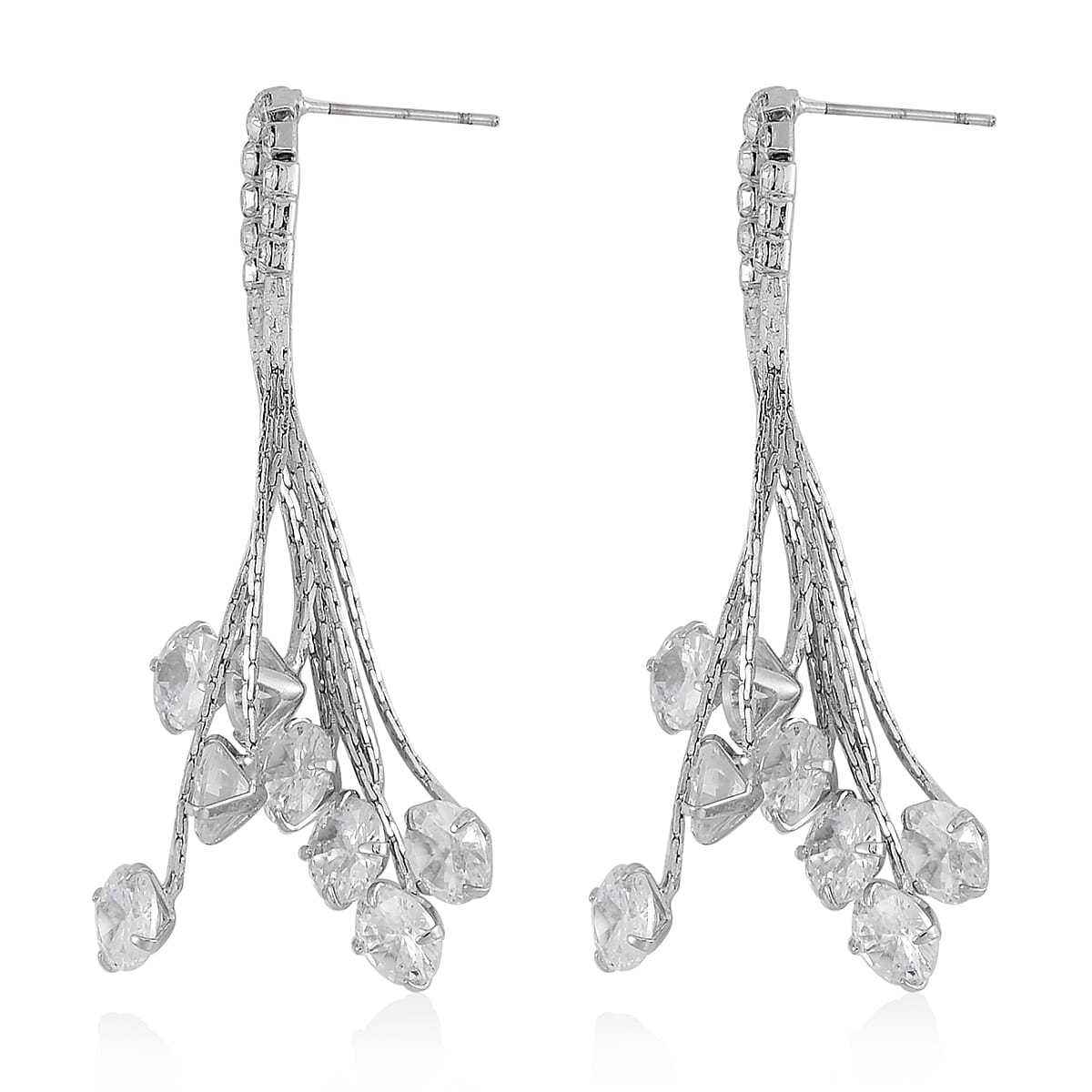 Simulated Diamond Chandelier Dangle Earrings in Silvertone