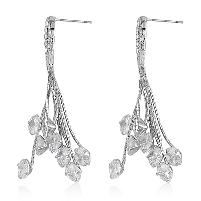 Simulated Diamond Chandelier Dangle Earrings in Silvertone