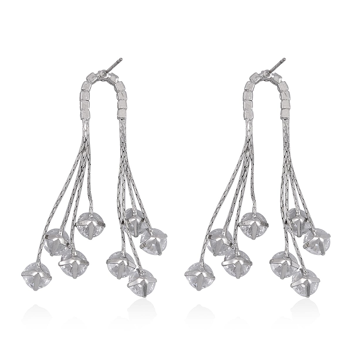 Simulated Diamond Chandelier Dangle Earrings in Silvertone