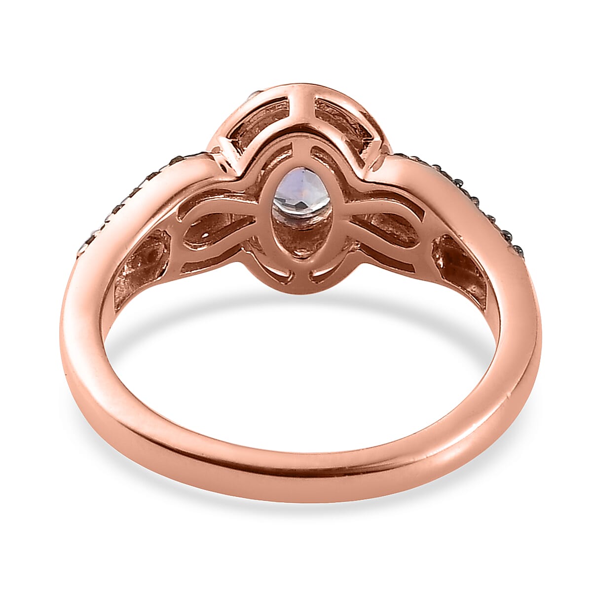 Peacock Tanzanite, Natural Champagne and White Diamond Halo Ring in Vermeil Rose Gold Over Sterling Silver 1.00 ctw image number 4