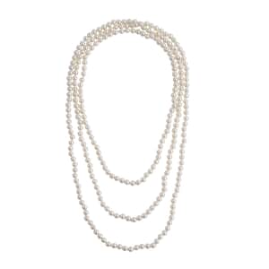 White Pearl Glass Beaded Endless Necklace (100 Inches)