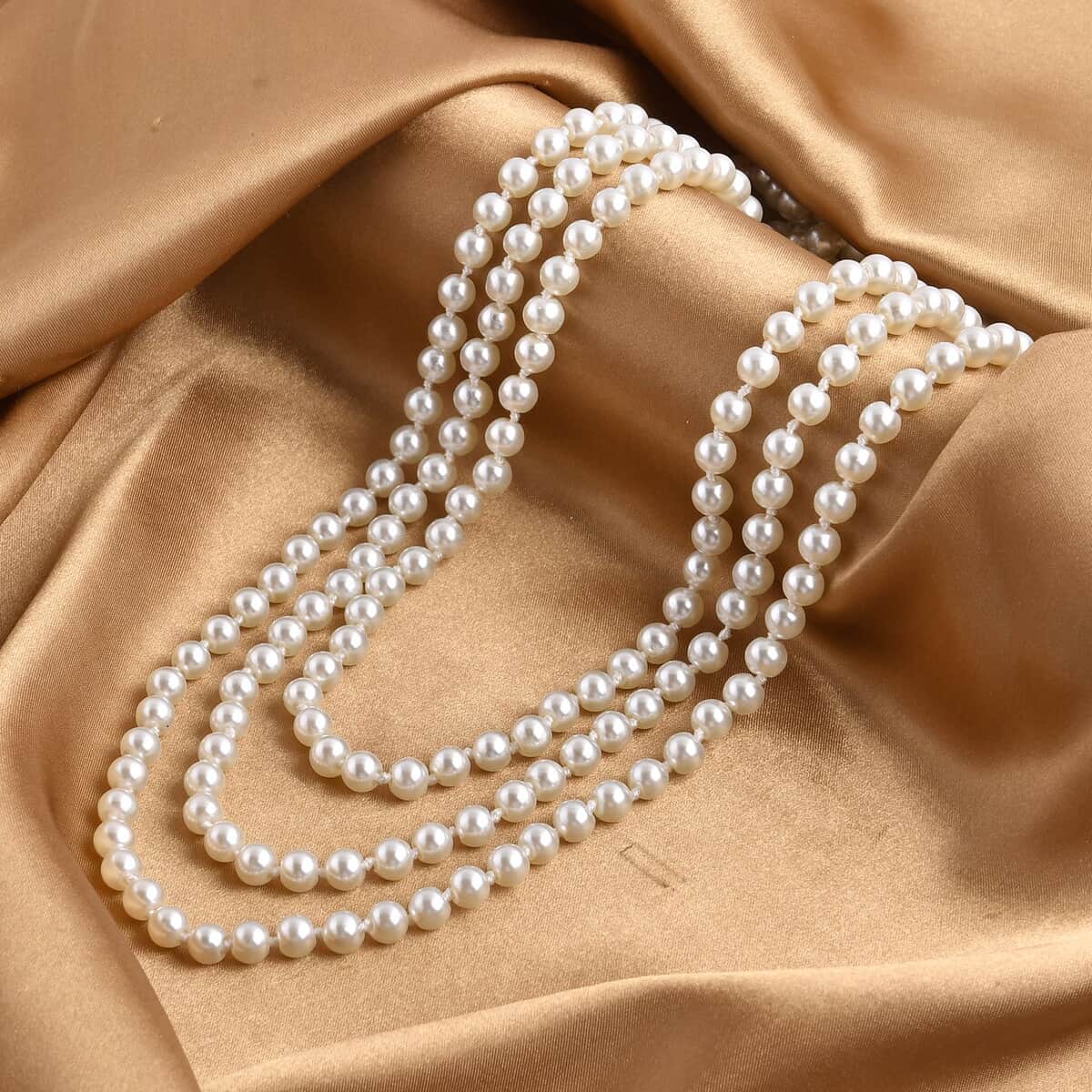 White Pearl Glass Beaded Endless Necklace (100 Inches) image number 1