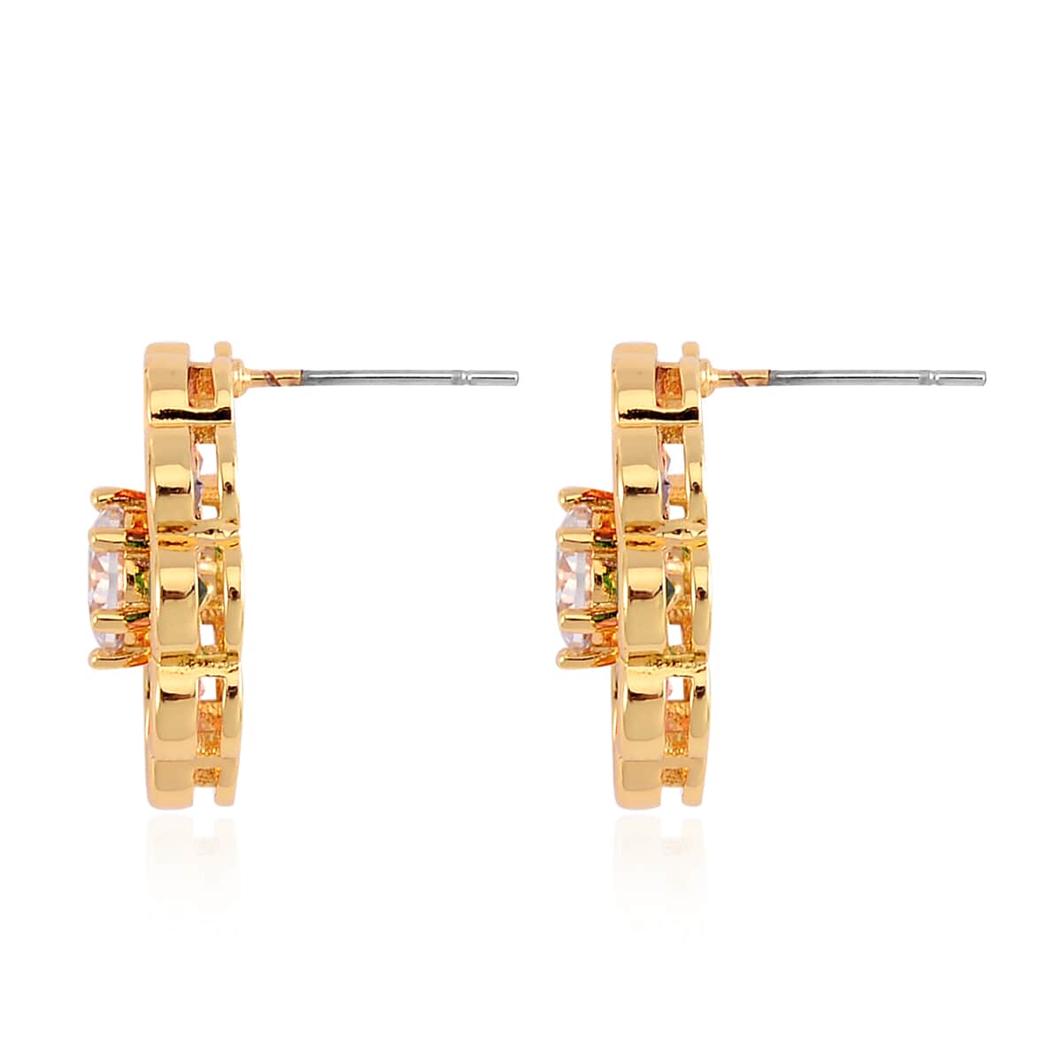 Simulated Multi Color Diamond Floral Earrings in Goldtone image number 3