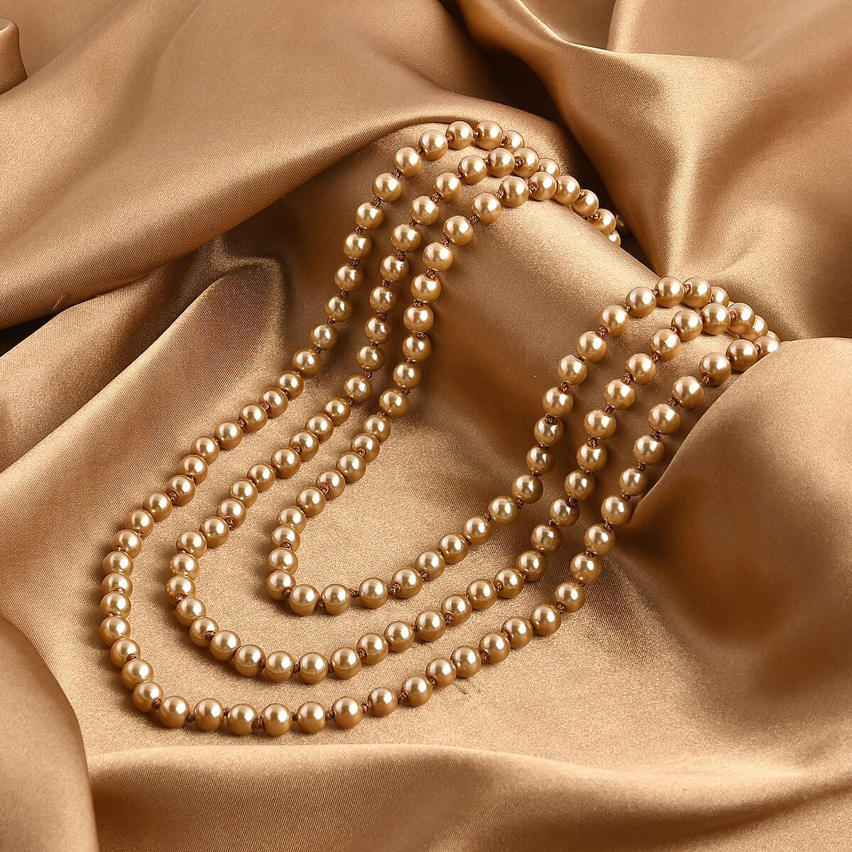 Golden Pearl Glass Beaded Endless Necklace 100 Inches image number 1
