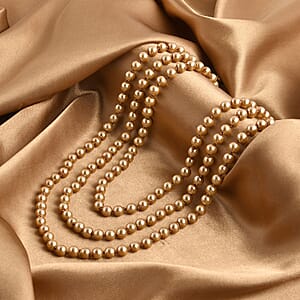 Golden Pearl Glass Beaded Endless Necklace 100 Inches